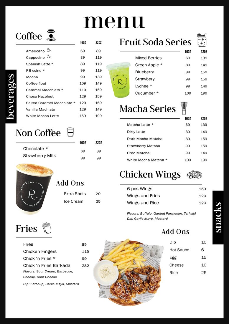 Roeb's Cup menu design